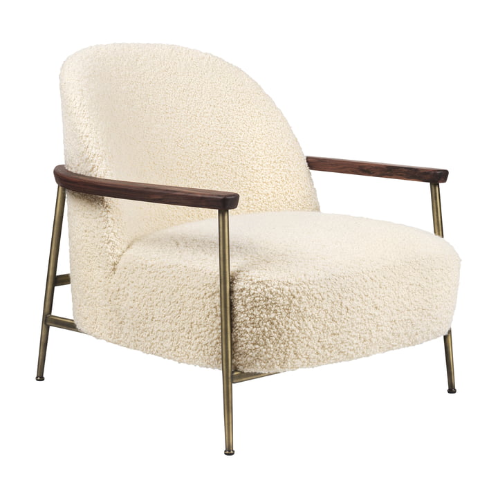 Sejour Lounge Chair with armrests, antique brass / walnut by Gubi