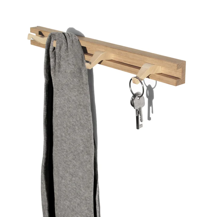 The Anderl coat rack from side by side with scarf and key