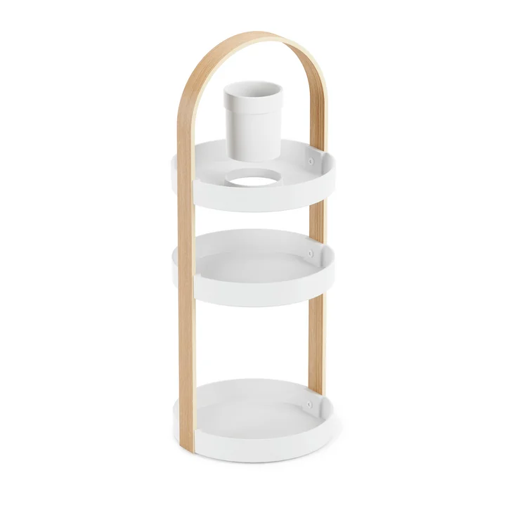 The Bellwood organizer from Umbra in white / natural has 3 shelves and 1 container