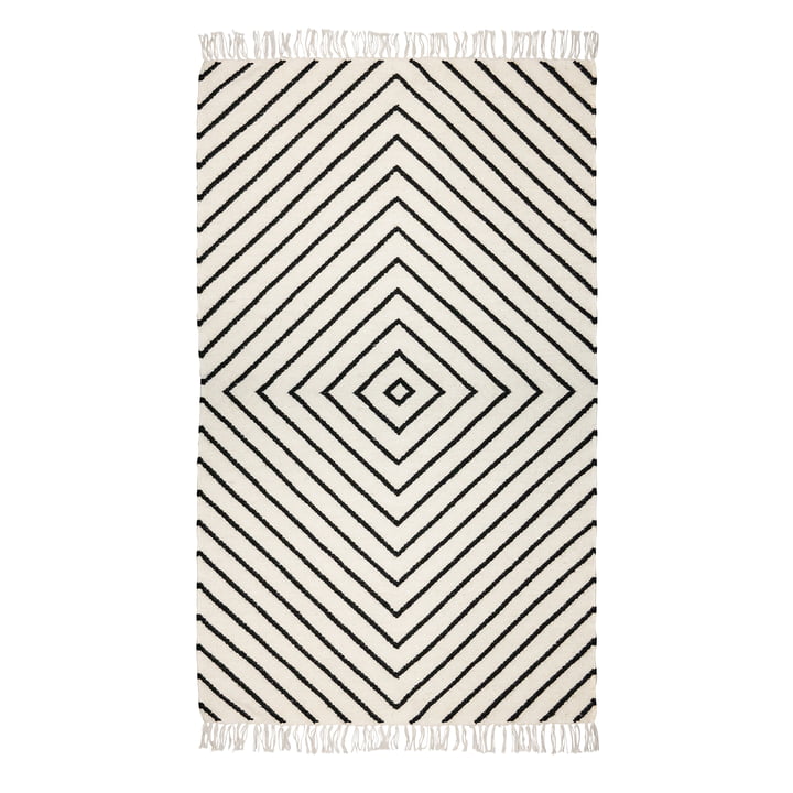 Collection - Kelim carpet, diamond pattern, offwhite / black