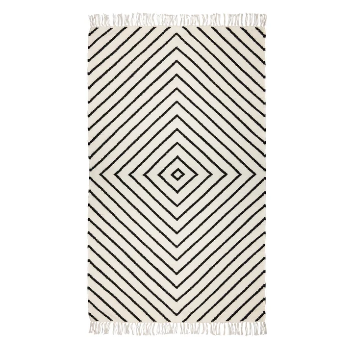 Collection - Kelim carpet, diamond pattern, offwhite / black