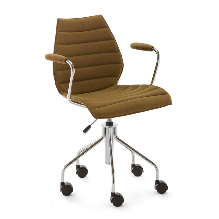 Maui Soft Office chair with armrests and castors, Noma / mustard by Kartell
