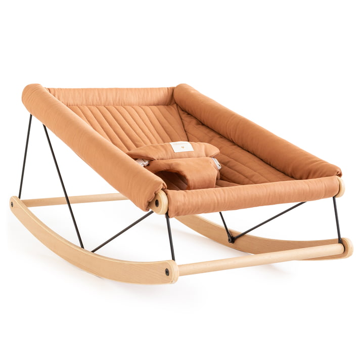 Growing Green Baby bouncer with cushion from Nobodinoz in sienna brown