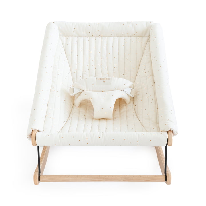 Growing Green Baby bouncer with cushion from Nobodinoz in honey sweet dots natural