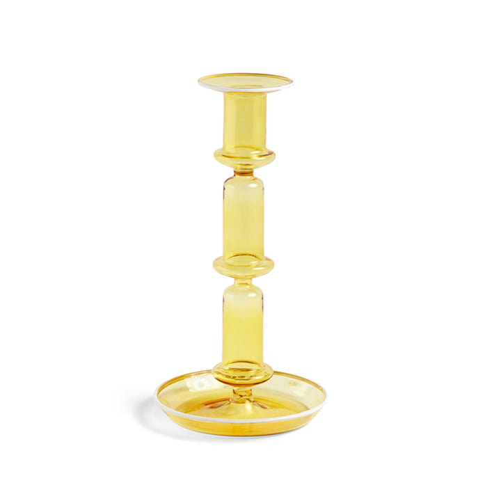 Flare Candlestick, h 21 cm, yellow / white by Hay
