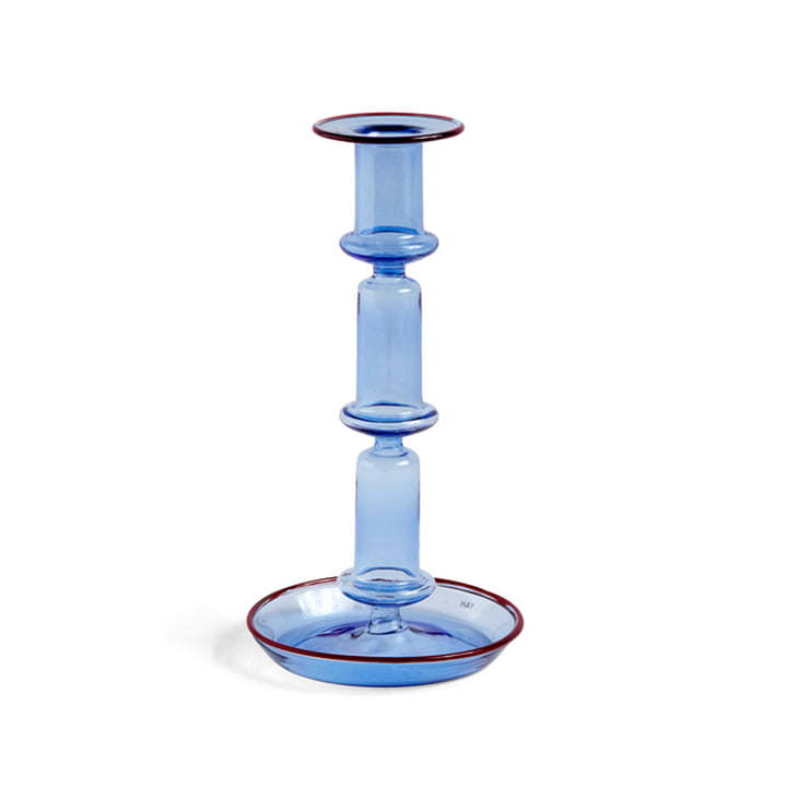 Flare Candlestick, H 21 cm, light blue / red from Hay