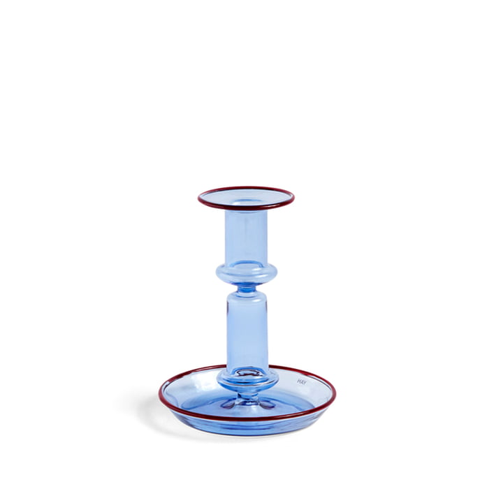 Flare Candlestick, h 14 cm, light blue / red from Hay