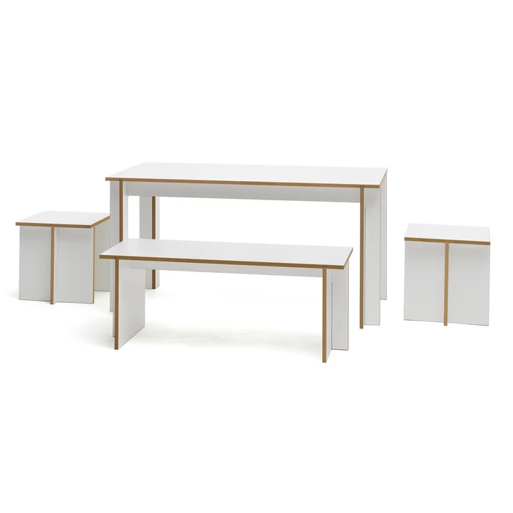 Bench, stool and table from Tojo in white