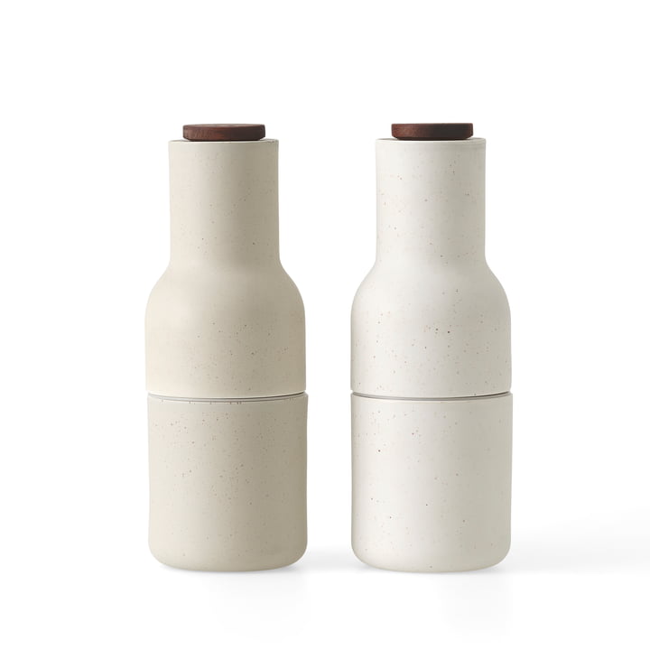 Bottle Salt and pepper mills set, glazed ceramic / sand by Menu