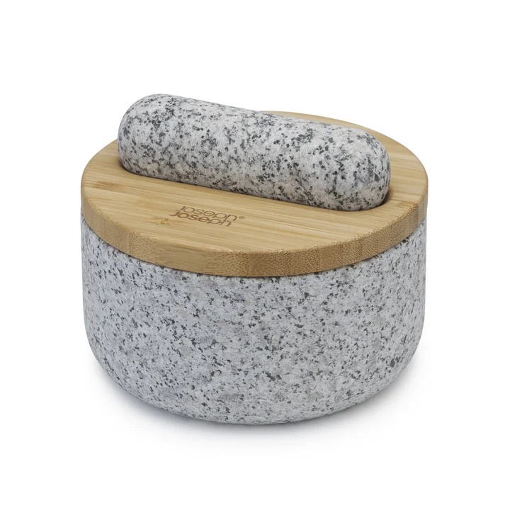The Dash mortar and pestle from Joseph Joseph in granite / bamboo