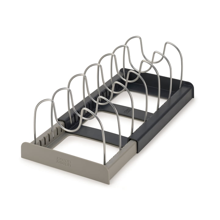 The DrawerStore extendable cookware organizer from Joseph Joseph in grey