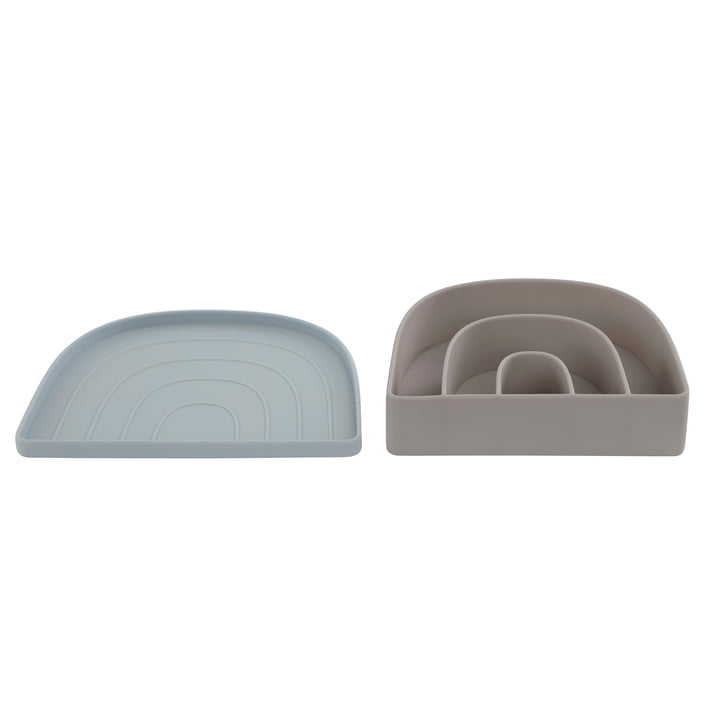 The Rainbow plate and bowl set from OYOY , dusty blue / clay