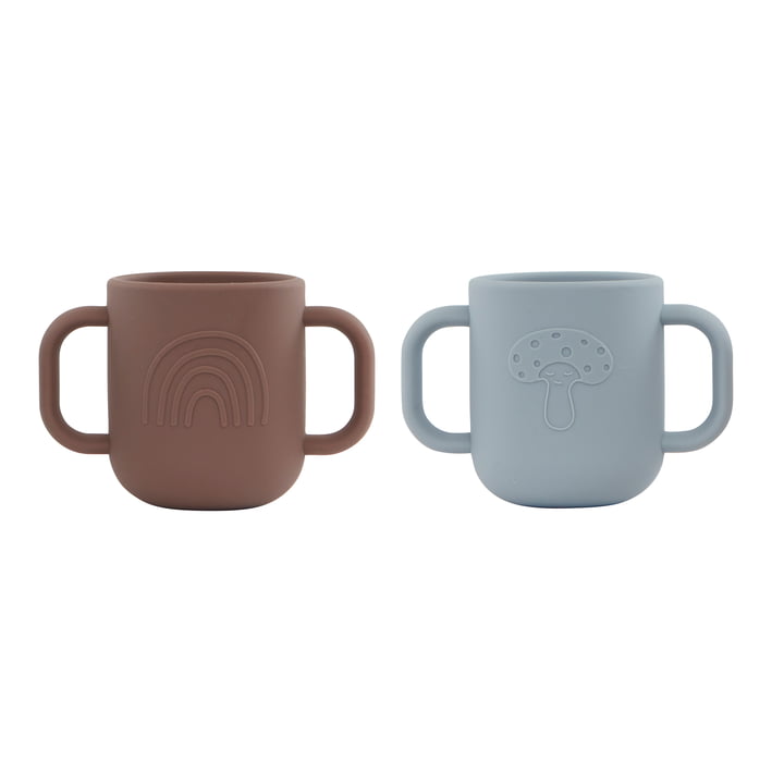 The Kappu children's mug with handle from OYOY , dusty blue / choko (set of 2)