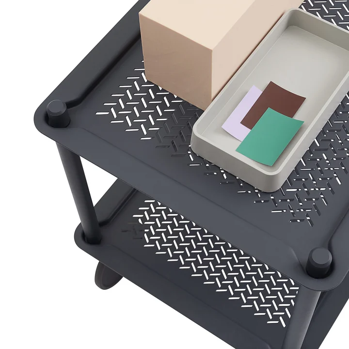 The Flow side trolley from Muuto with embossed metal surfaces
