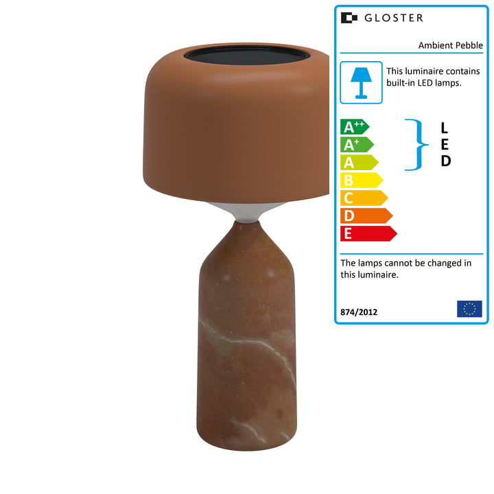 The Ambient Pebble rechargeable table lamp from Gloster in fire / terracotta