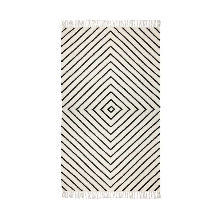 The Kelim carpet from the Collection , 140 x 200 cm, diamond pattern, offwhite / black