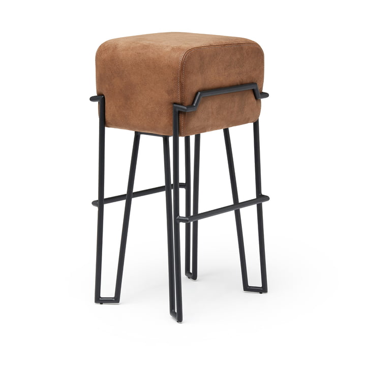 Bokk Bar stool H 76 cm, black / leather brown from Puik