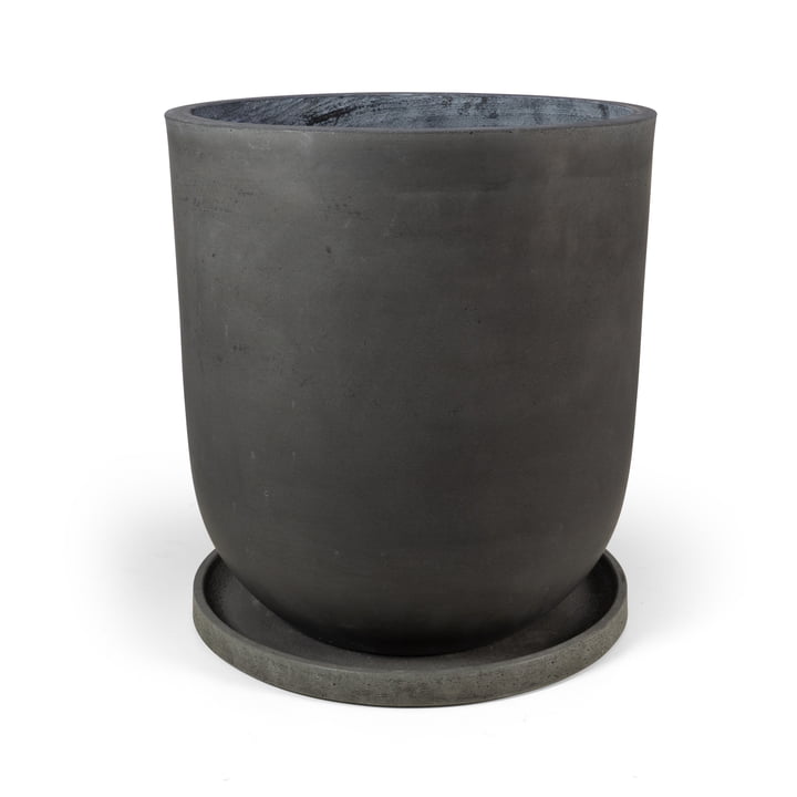 The flower pot with saucer from the Collection , Size: XXL, Ø 44 cm x 49 cm / dark gray