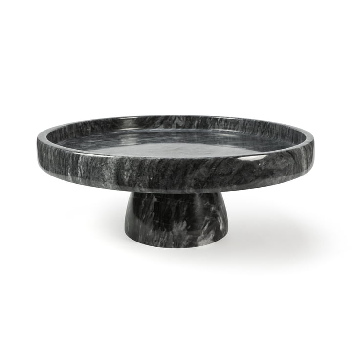 Marble tray round with foot, dark grey / 30 cm from yunic