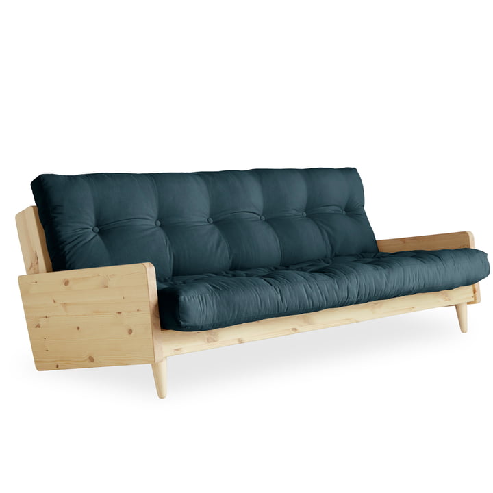 The Indie sofa bed from Karup Design , natural pine / petrol blue