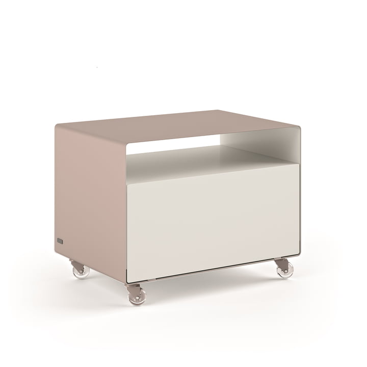 R 107N Trolley with folding door by Müller Möbelfabrikation in powder pink / signal white