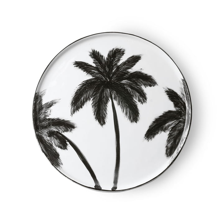 The Bold & Basic Ceramic plate from HKliving , Ø 27 cm, white / palm motif