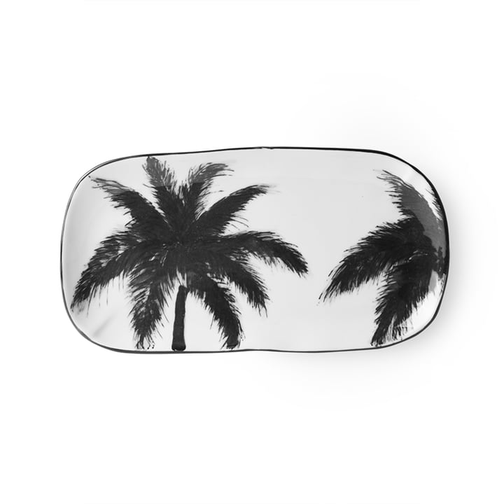 The Bold & Basic Ceramic serving plate from HKliving , 25 x 13,5 cm, white / palm motif