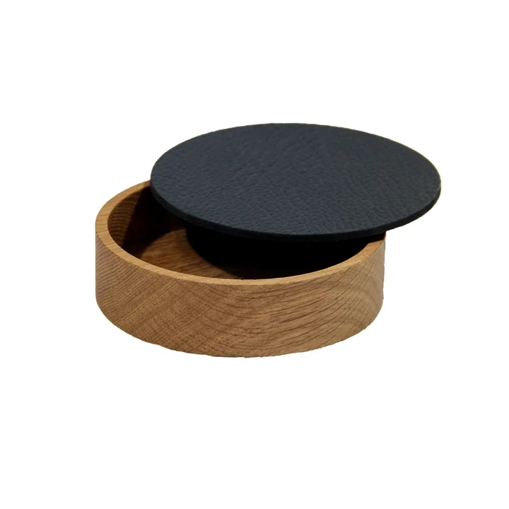Wood Box with lid round S Ø 11 cm from Lind DNA in natural oak / black