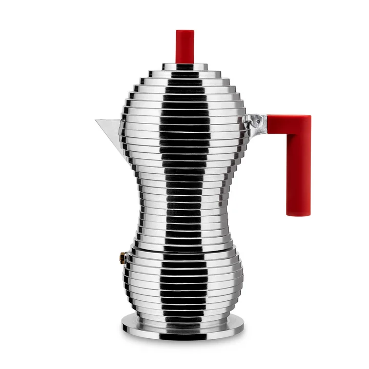 Pulcina Espresso maker 30 cl from Alessi in silver / red