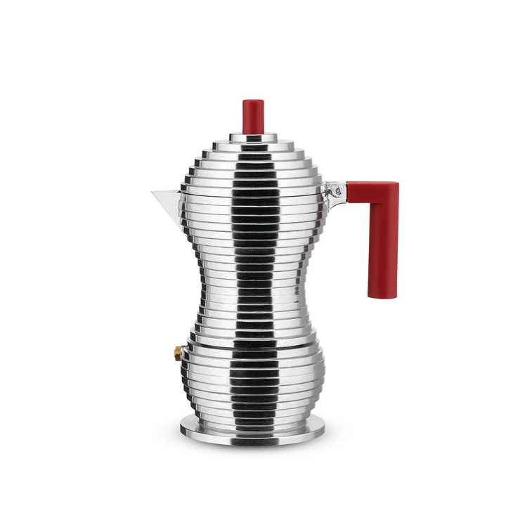 Pulcina Espresso maker 15 cl from Alessi in silver / red