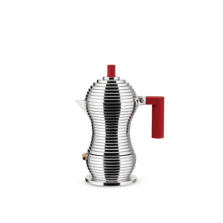 Pulcina espresso maker 7 cl from Alessi in silver / red