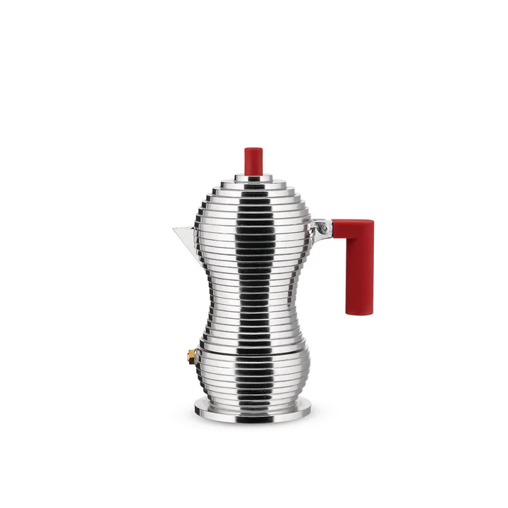 Pulcina Espresso maker 7 cl from Alessi in silver / red