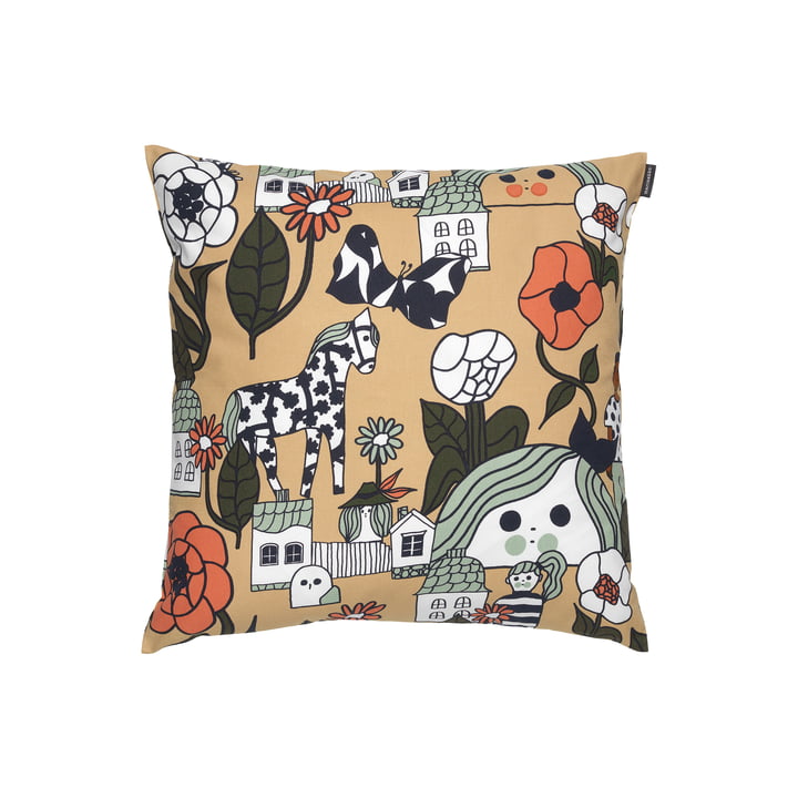 The Marikylä cushion cover by Marimekko, 45 x 45 cm, beige / green / orange (autumn 2021)