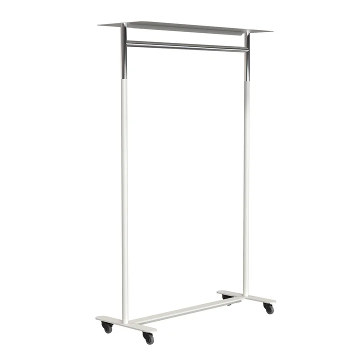 The Bukto clothes rack with castors and shelf 100 cm from Frost , polished stainless steel / white