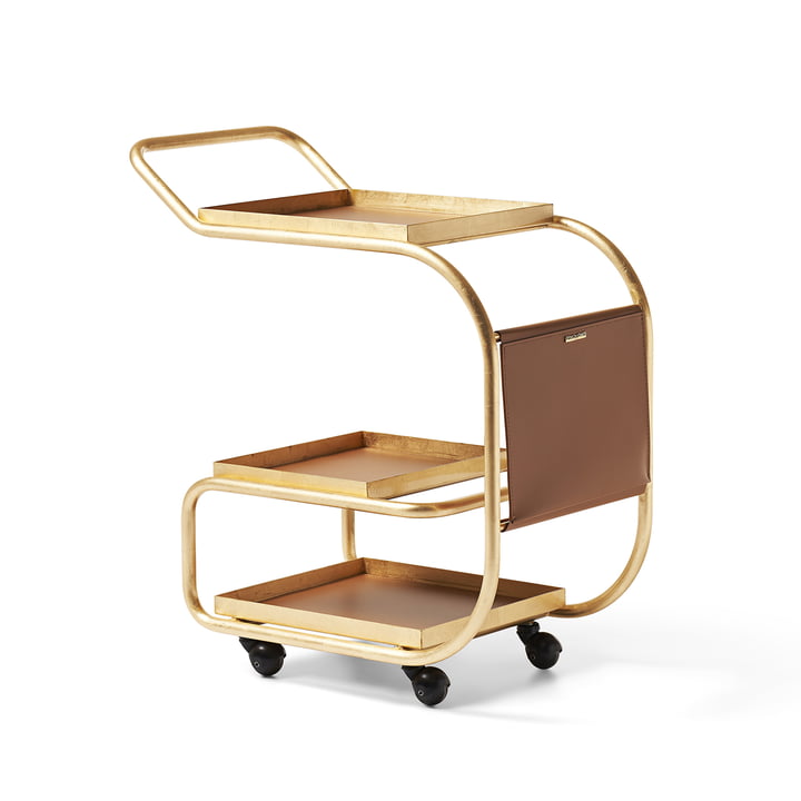 Zenzero Serving trolley from Opinion Ciatti in leather / gold foil glossy