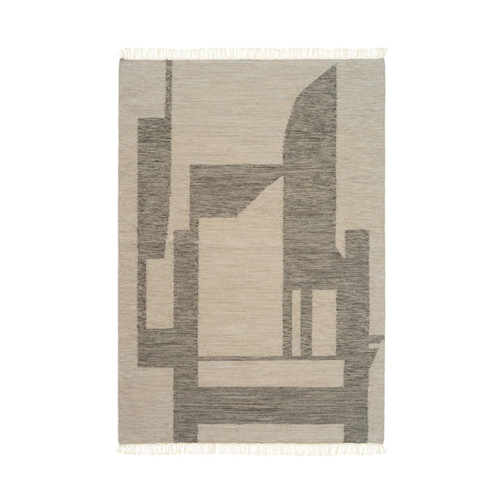 Contemporary Kelim carpet 140 x 200 cm from Kristina Dam Studio in off-white / grey