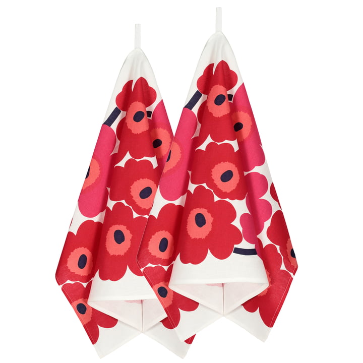 Unikko Tea towel set of 2 from Marimekko in white / red