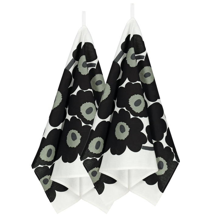 Unikko Tea towel set of 2 from Marimekko in white / black