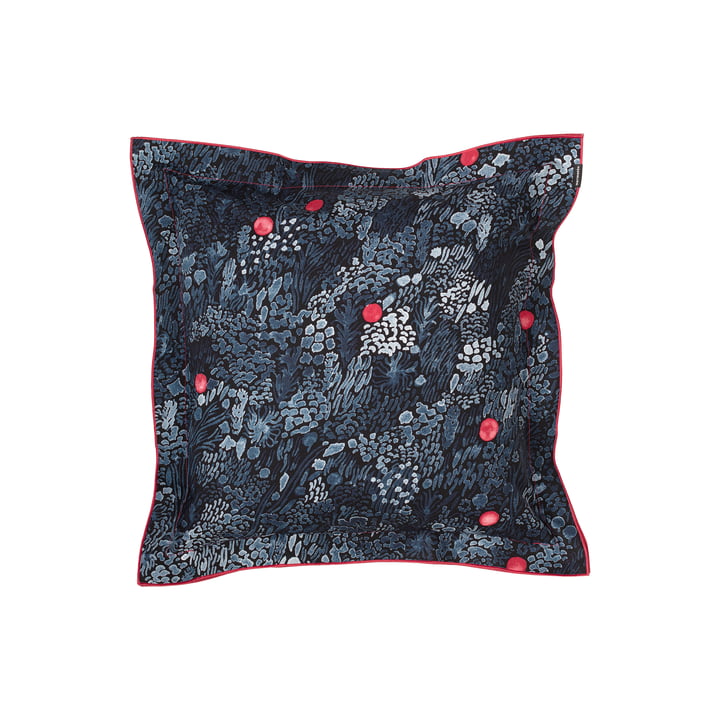 Kurjenmarja pillowcase from Marimekko in the version black / blue / red