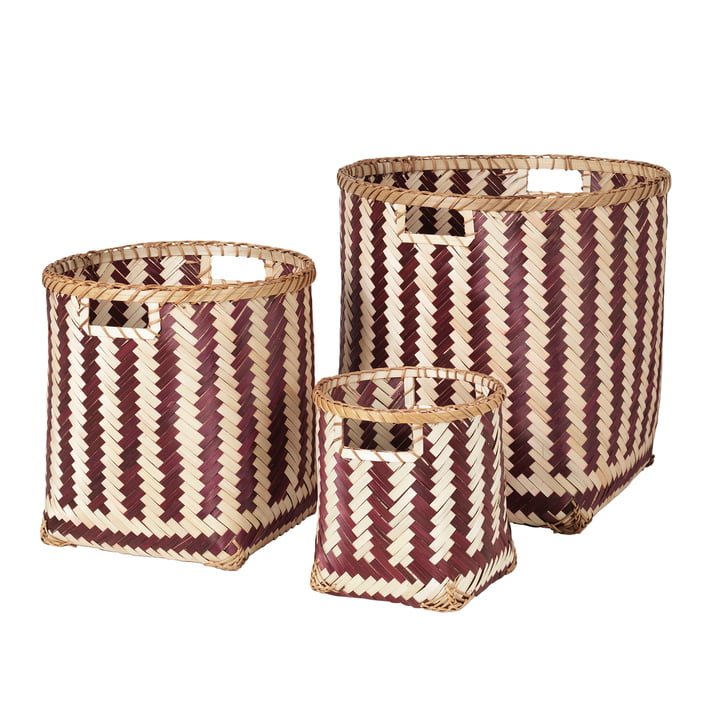 The Meli storage basket from Broste Copenhagen , red / natural (set of 3)