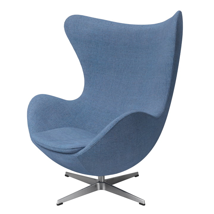 The Egg Chair of Fritz Hansen , aluminum brushed / dusk blue (Re-Wool)