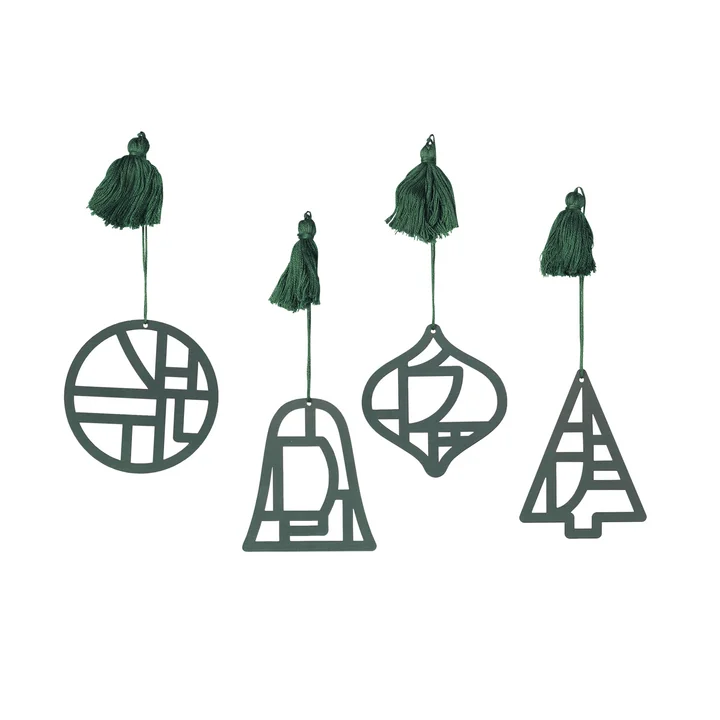 Christmas Fili Decorative pendant, Ø 8 cm, deep forest (set of 4) from Broste Copenhagen