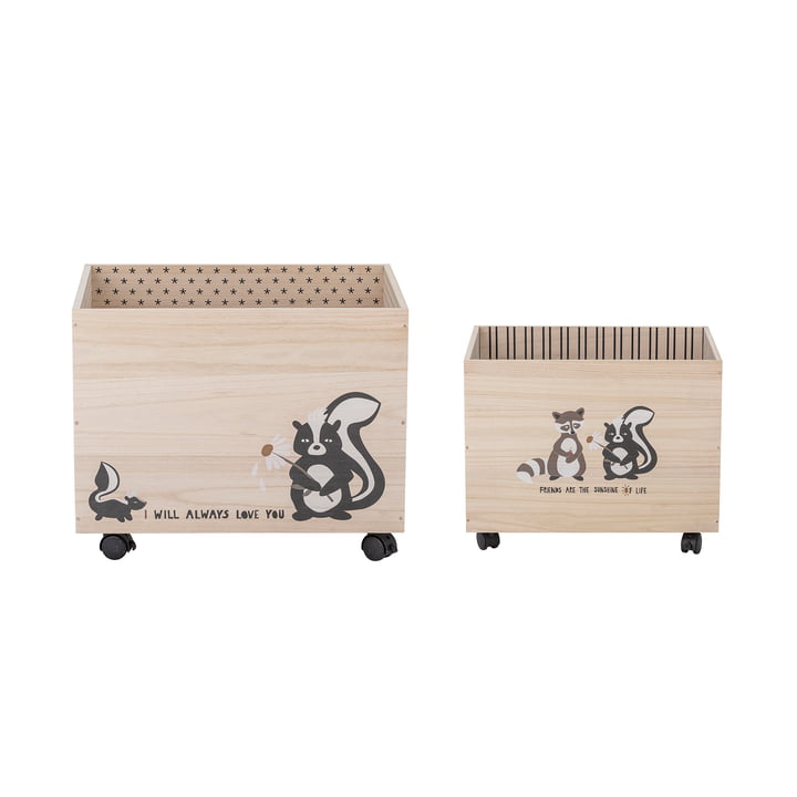 Nonni Storage box with wheels from Bloomingville made of paulownia wood in black (set of 2)