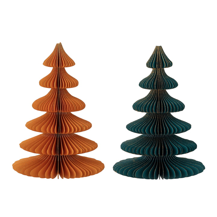 Milan Decorative Christmas tree Ø 15.5 x H 22.5 cm (set of 2) from Bloomingville in multicolor