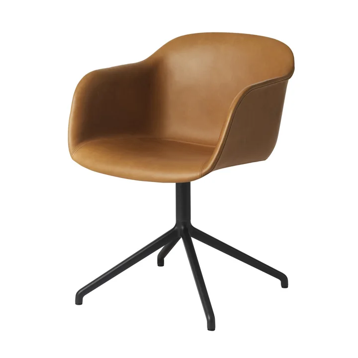 Fiber Chair Swivel Base from Muuto in cognac / black leather