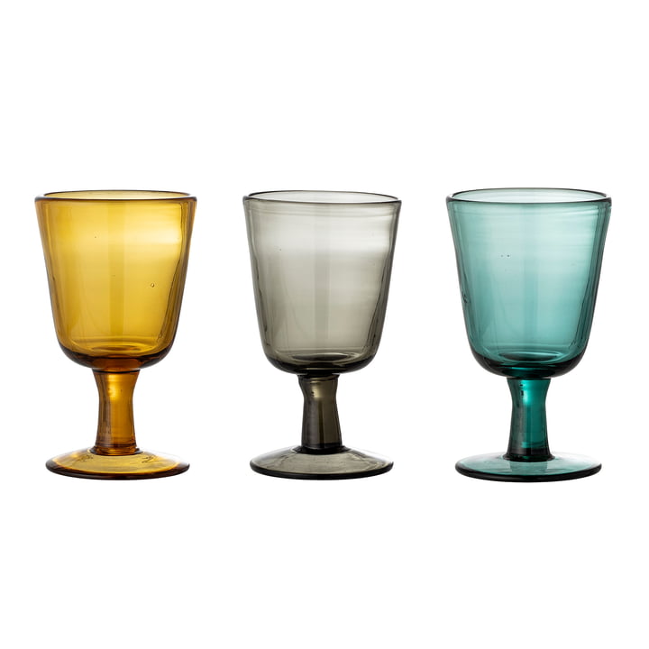 Kanda Wine glass from Bloomingville in a set of 3 in yellow / grey / blue