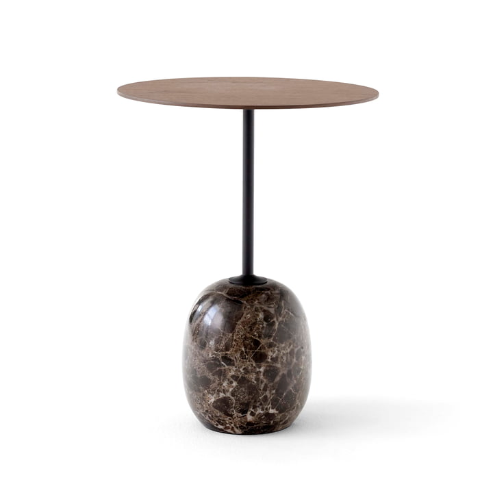 & Tradition - Lato side table, h 50 cm / Ø 40 cm, walnut / Emparador marble