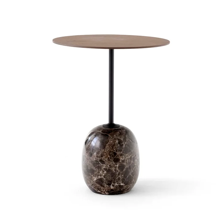 & Tradition - Lato Side table, H 50 cm / Ø 40 cm, walnut / Emparador marble