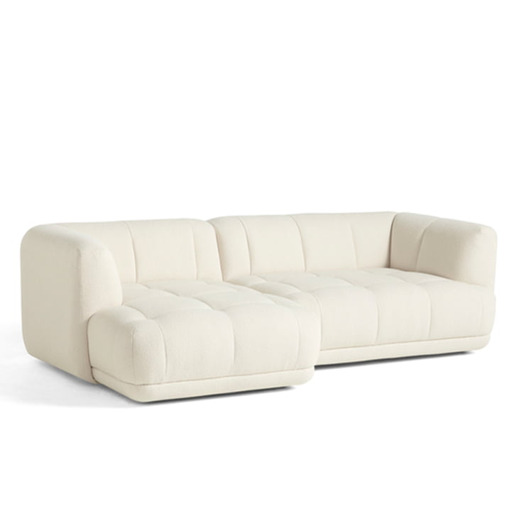 Quilton 3 seater sofa by Hay with the recamiere left in the colour Flamiber cream