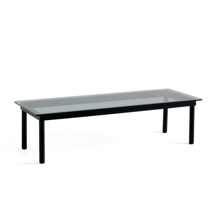 Kofi Coffee table with glass top by HAY in the dimensions 140 x 50 cm in the colour black / transparent grey